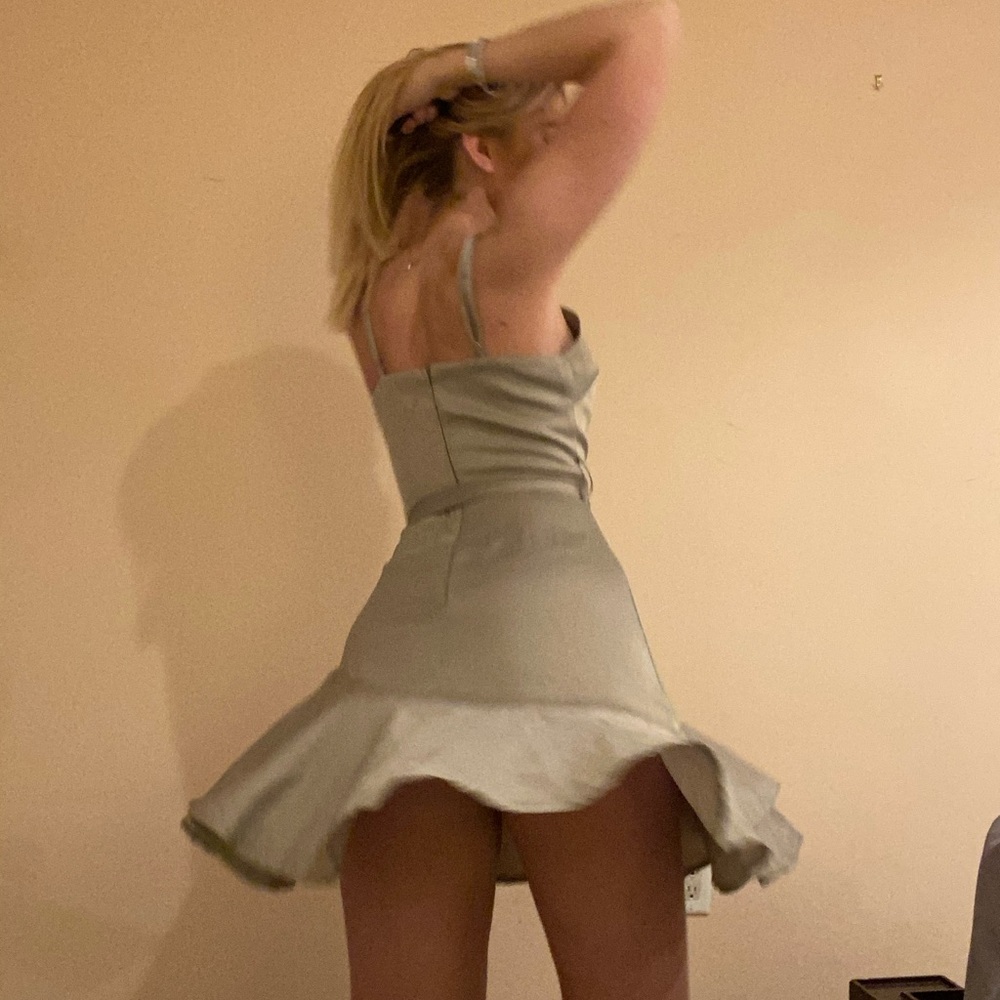 Oh polly olive green silk mini dress